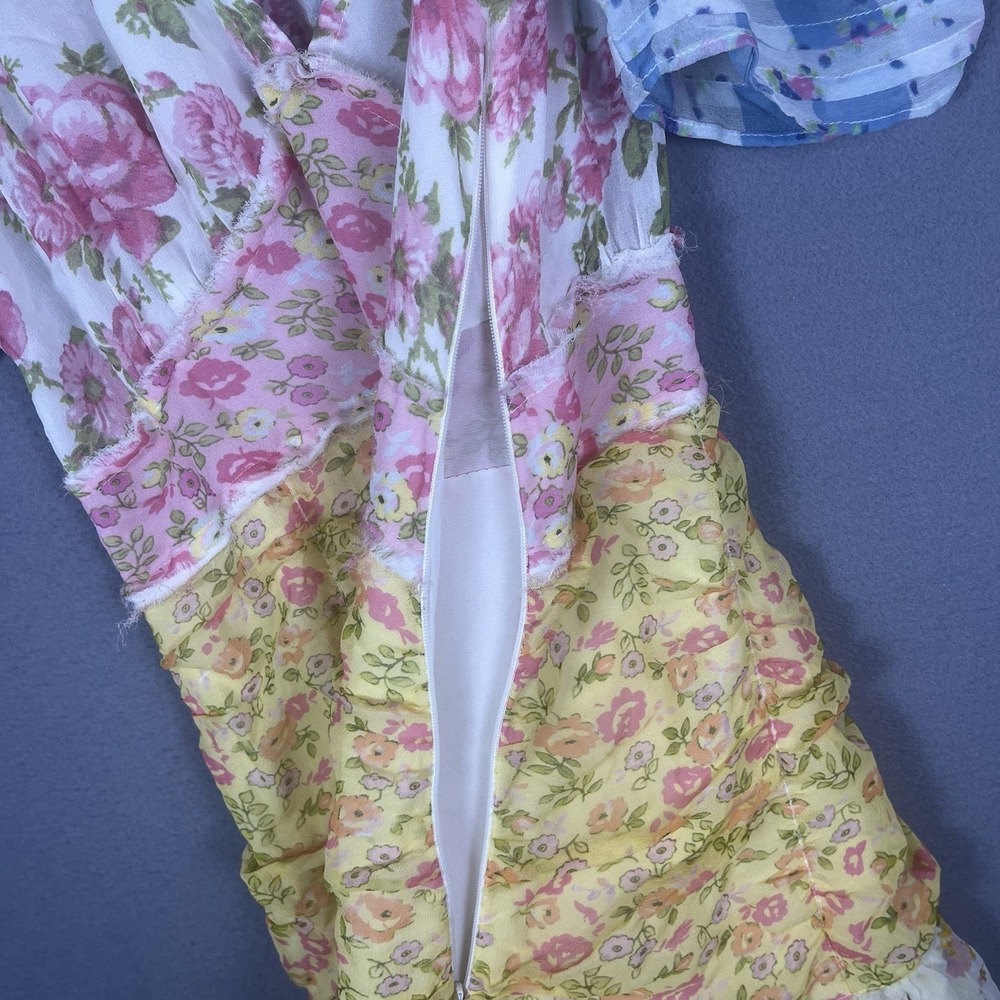 Love Shack Fancy Floral Arlo Mini Dress 100% Silk Sz 6 Patchwork - Picture 4 of 7